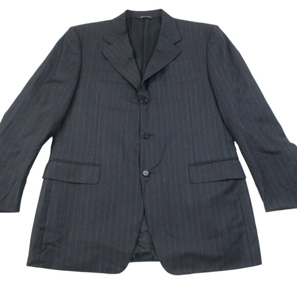 Canali Black Blazer Blazer Mens Blue Striped Jacket Single Breasted 50R - Picture 1 of 14
